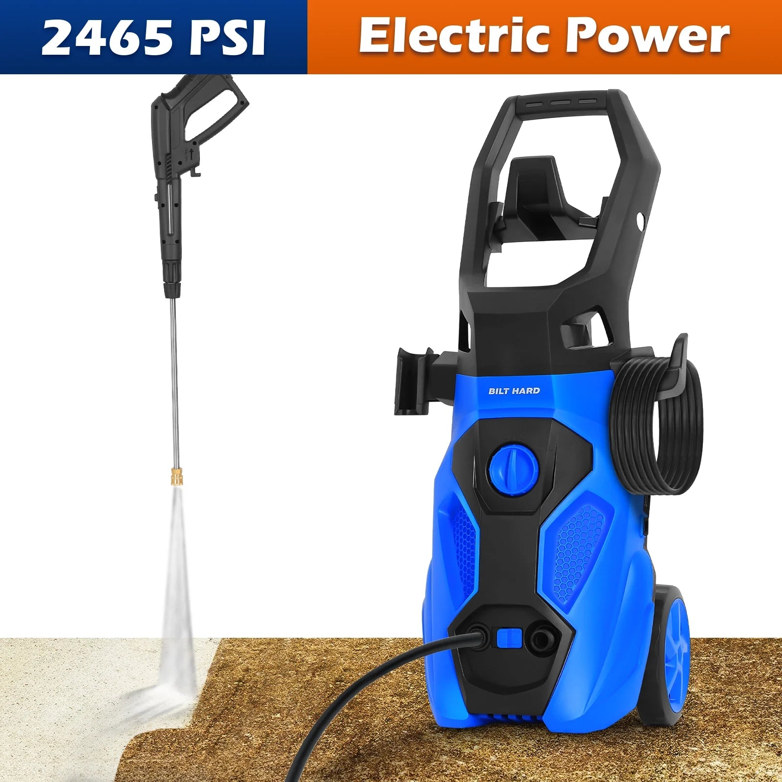 Electric Pressure Washer, 2465 PSI 1.76 GPM Power Washer, 5-Nozzle Set, Built-in Soap Tank, 20 Ft Hose, 35 Ft Power Cord, Stainless Steel Wand, for Cars, Driveway, Home, Patios