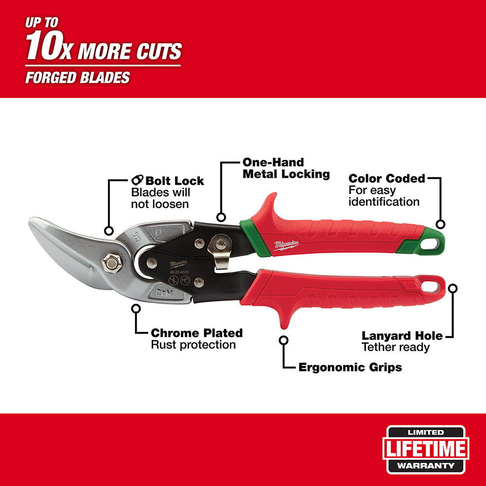 Milwaukee 48-22-4522 Right Cutting Offset Aviation Snips