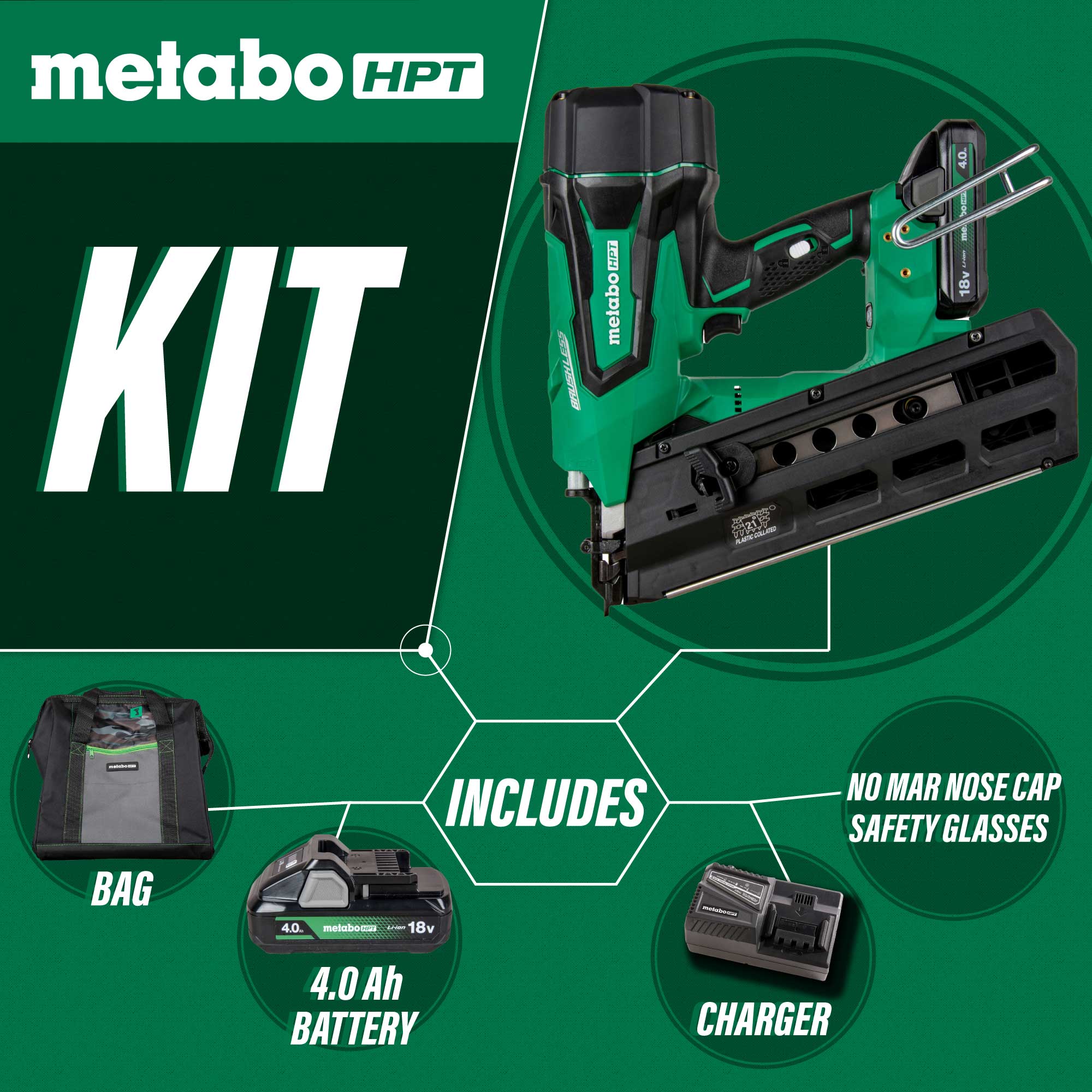 Metabo HPT NR1890DRSTM 18V MultiVolt™ Cordless 21 Degree 3-1/2" Plastic Strip Framing Nailer