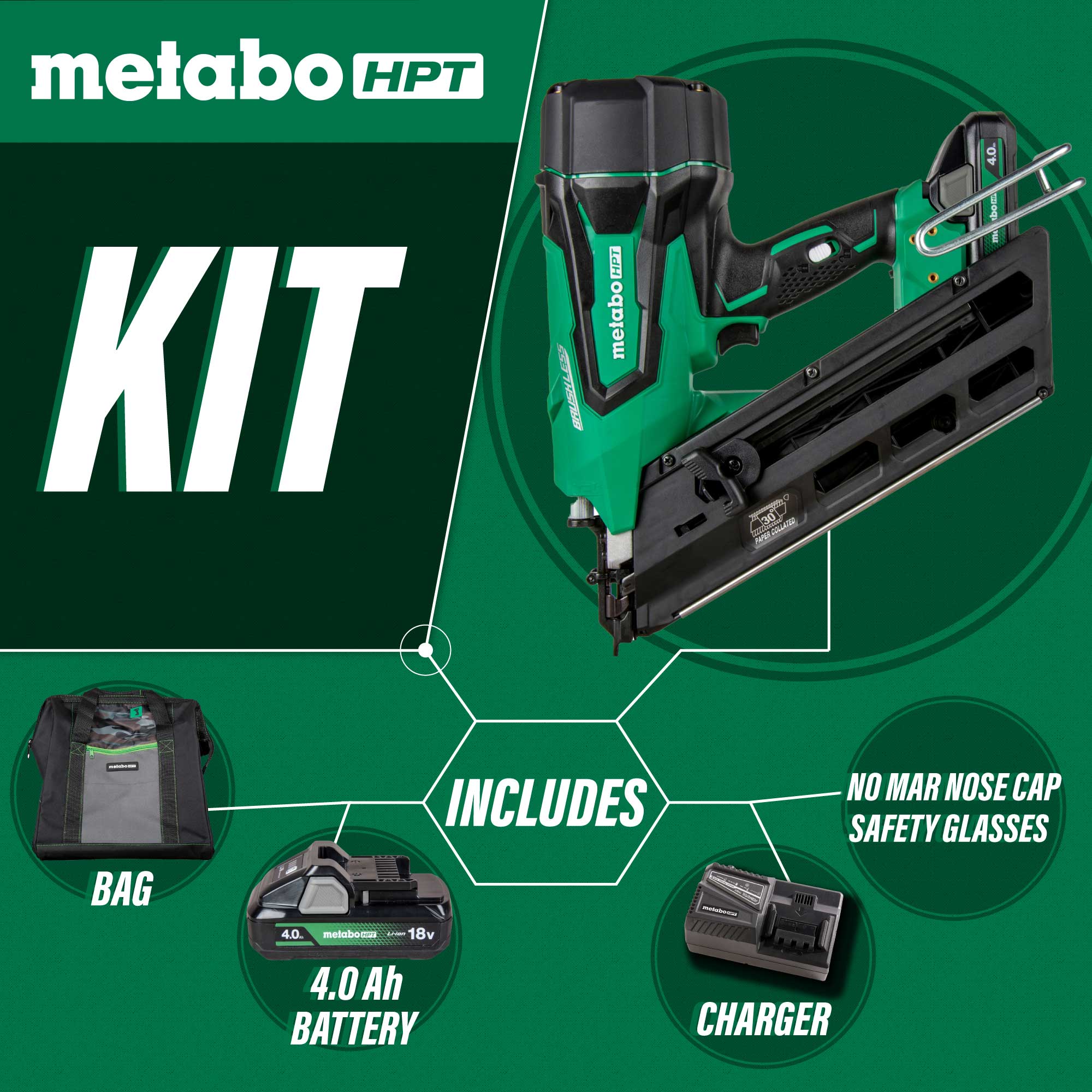 Metabo HPT NR1890DCSTM 18V MultiVolt Cordless 3-1/2" Paper Tape Framing Nailer