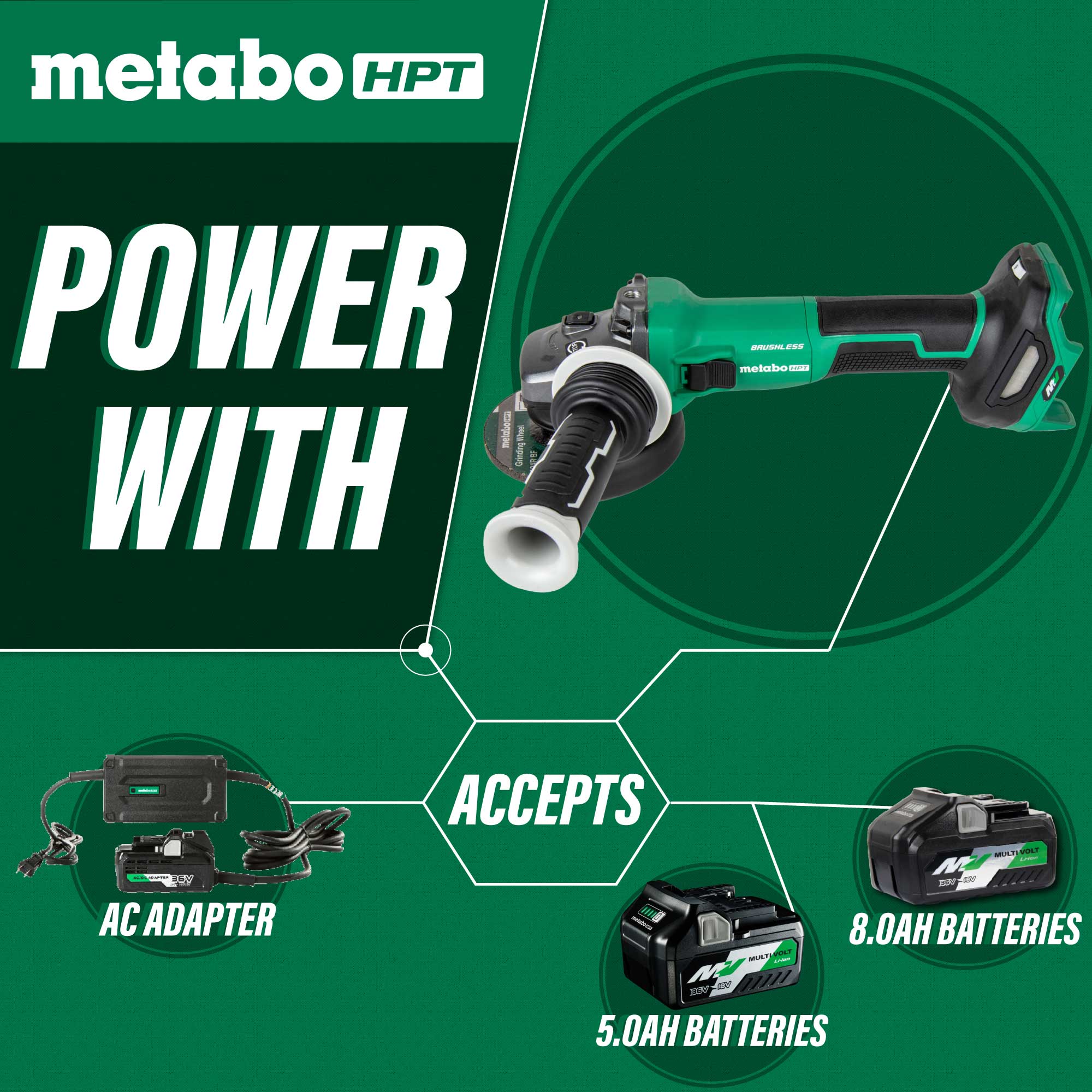 Metabo HPT G3612DVEQ6M 36V MultiVolt™ 4-1/2" Disc Angle Grinder, Slide Switch (Tool Body Only)