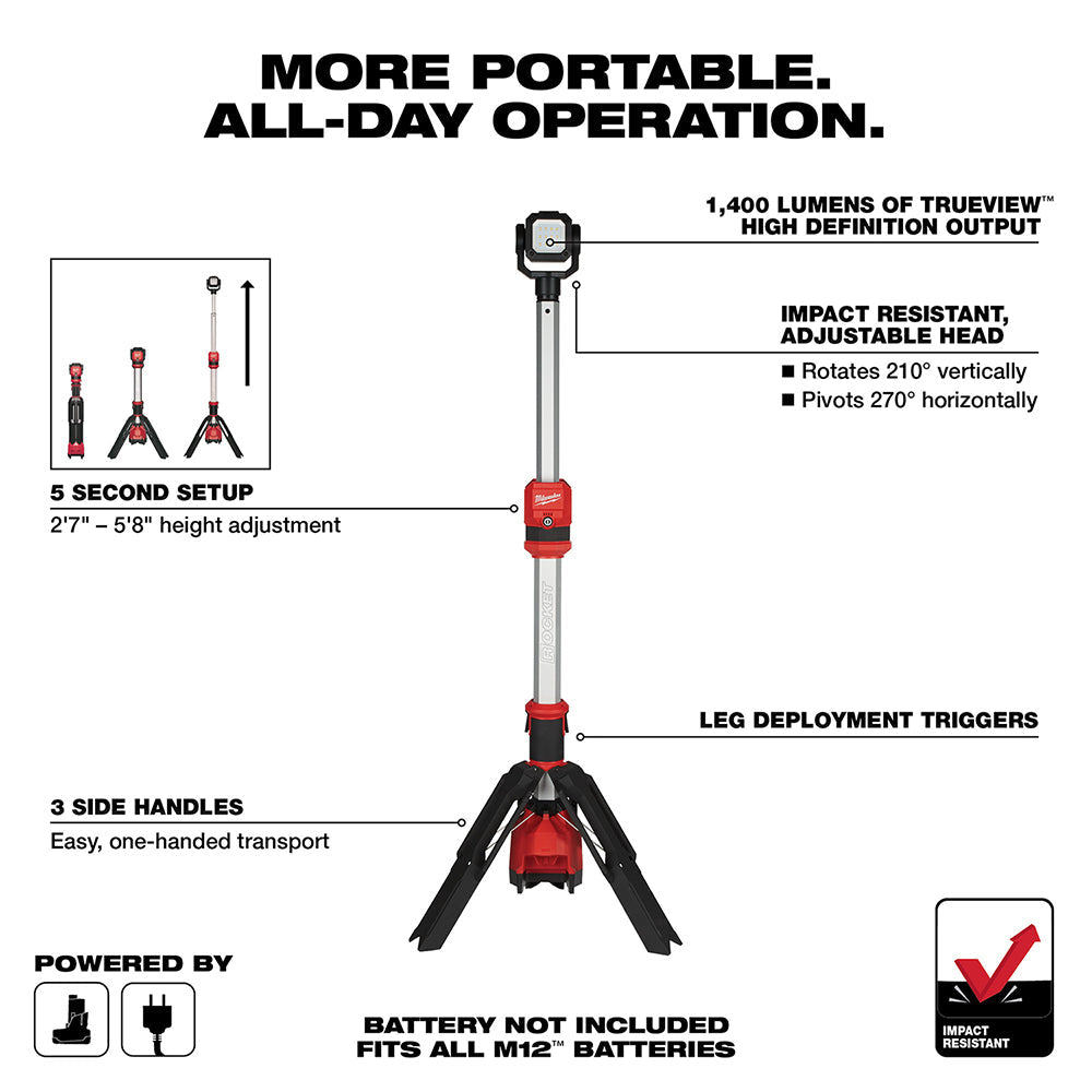 Milwaukee 2132-20 M12™ ROCKET™ Dual Power Tower Light