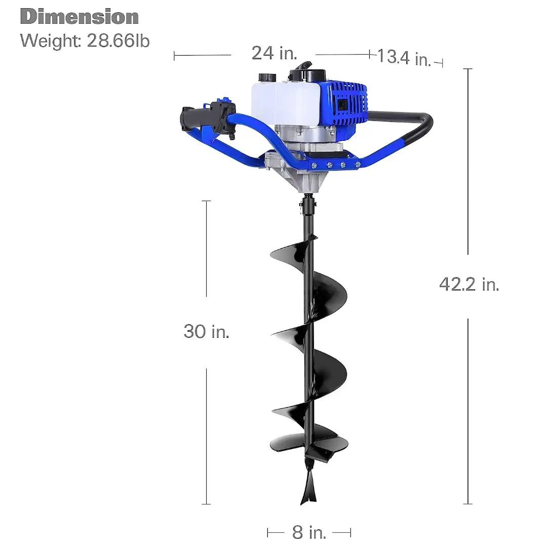 BILT HARD Post Hole Digger Gas Powered, 52cc 2.4 HP 2 Stroke Engine Earth Auger with 8" Drill Bit, EPA Compliant Post Hole Auger