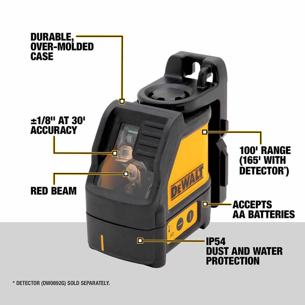 DEWALT DW088K Self Leveling Horizontal/Vertical Red Cross Line Laser