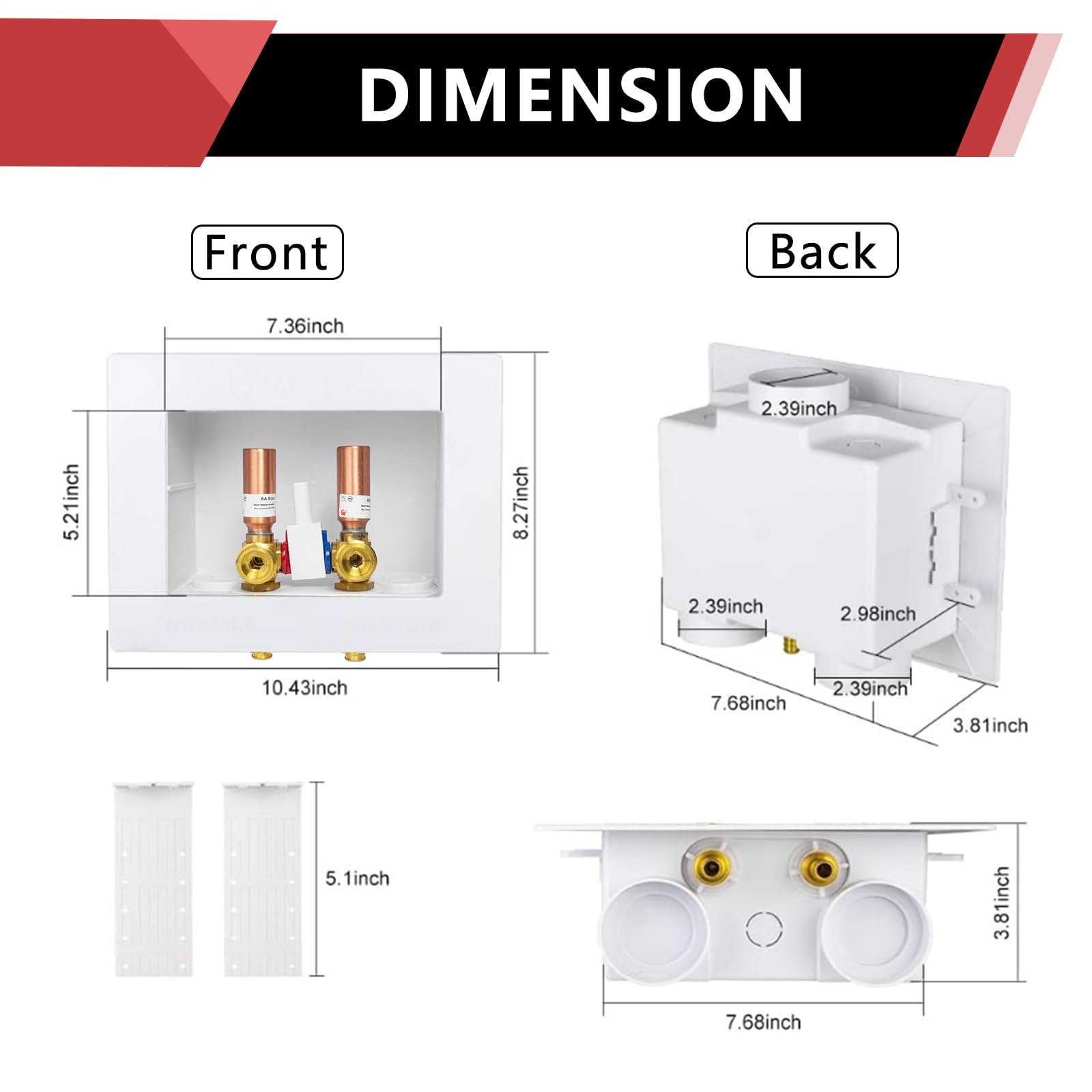 10 Pcs 1/2" PEX Crimp (F1807) Inlet, Washing Machine Outlet Box, Single Control Valve, Copper Water Hammer Arrestor