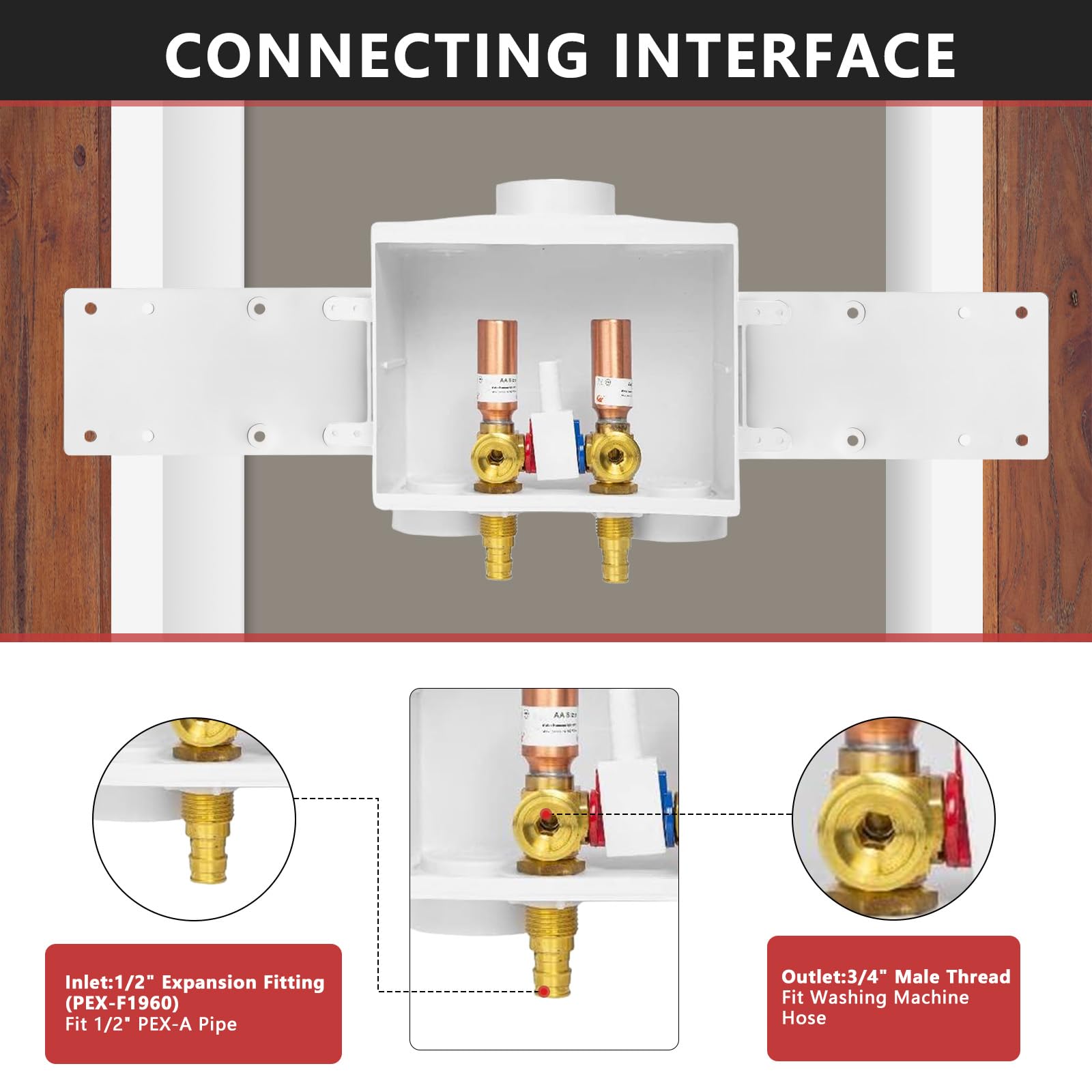 10 Pcs 1/2" PEX Crimp (F1807) Inlet, Washing Machine Outlet Box, Single Control Valve, Copper Water Hammer Arrestor