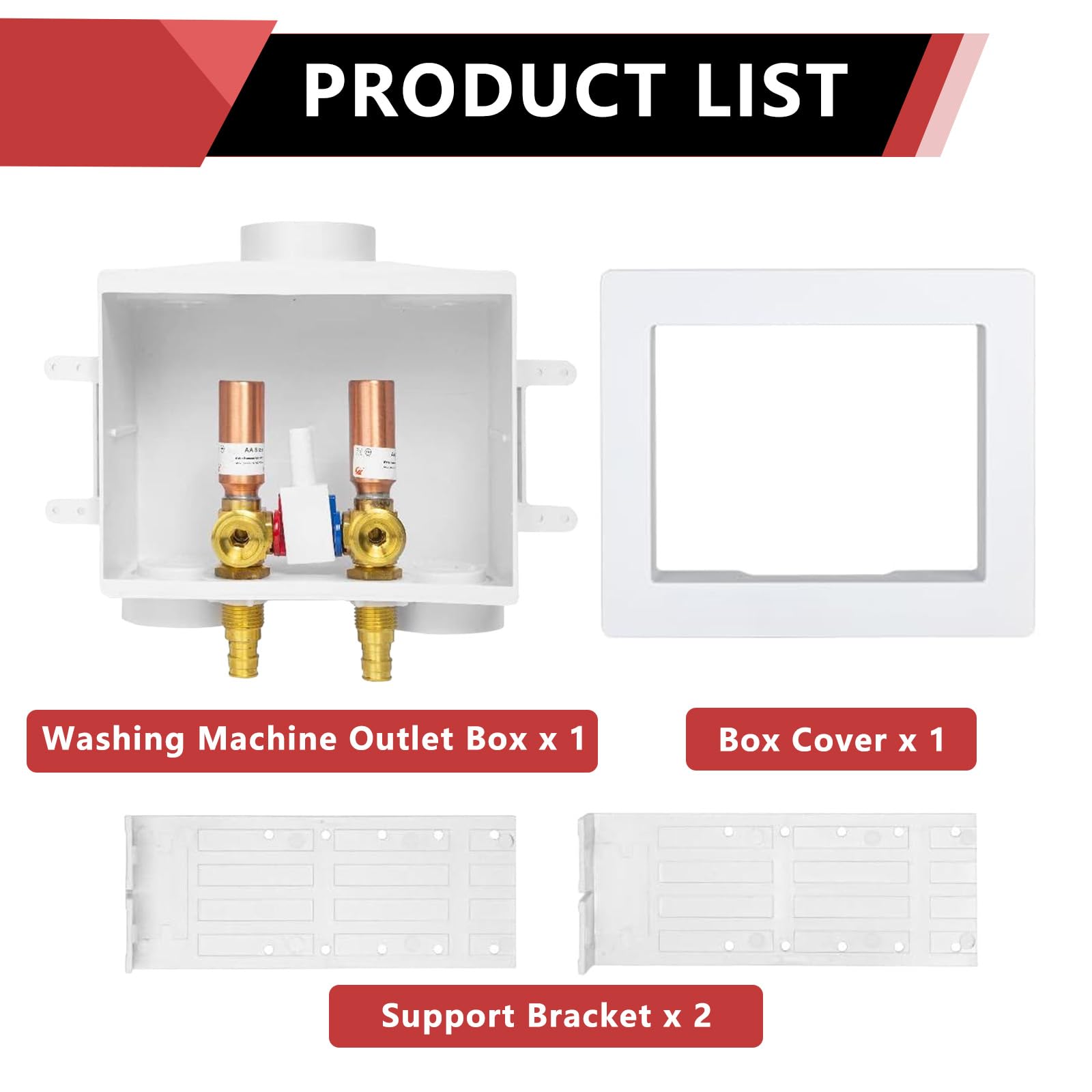 10 Pcs 1/2" PEX Crimp (F1807) Inlet, Washing Machine Outlet Box, Single Control Valve, Copper Water Hammer Arrestor