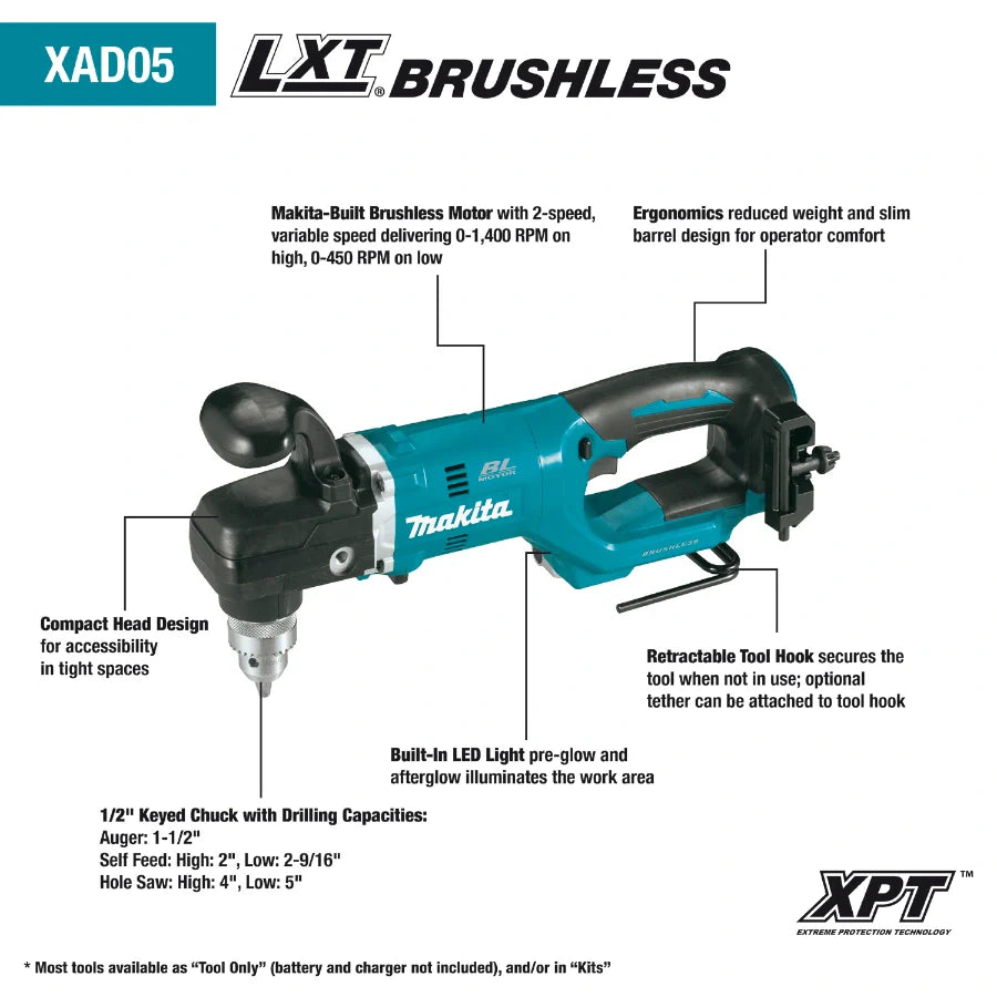 Makita XAD05Z 18V LXT Lithium-Ion Brushless Cordless 1/2" Right Angle Drill