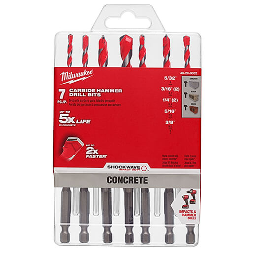 Milwaukee 48-20-9052 7pc. SHOCKWAVE™ Carbide Hammer Drill Bit Kit