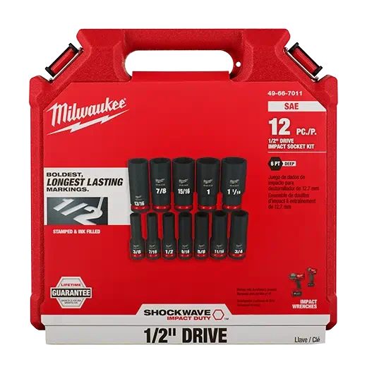 Milwaukee 49-66-7011 12PCSHOCKWAVE Impact Duty™ 1/2" Drive SAE Deep 6 Point Socket Set