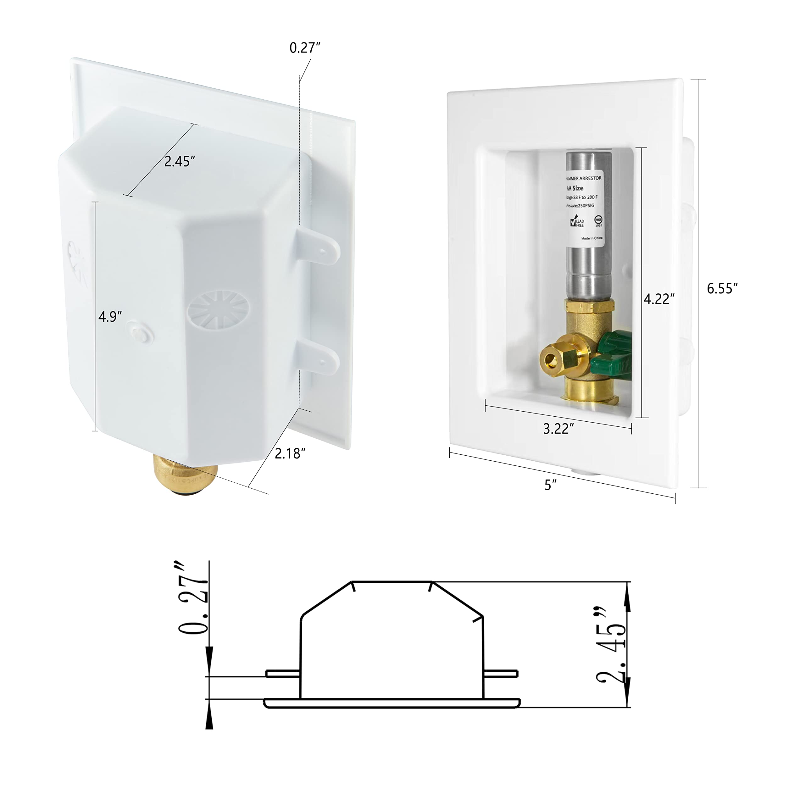 10 Pcs 1/2" PEX Crimp (F1807) Inlet, Ice Maker Outlet Box, with Stainless Steel Hammer Arrestor