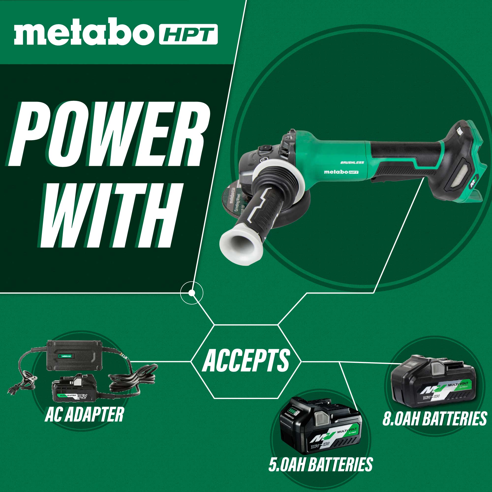 Metabo HPT G3612DVFQ6M 36V MultiVolt 4-1/2" Variable Speed Paddle Switch Angle Grinder