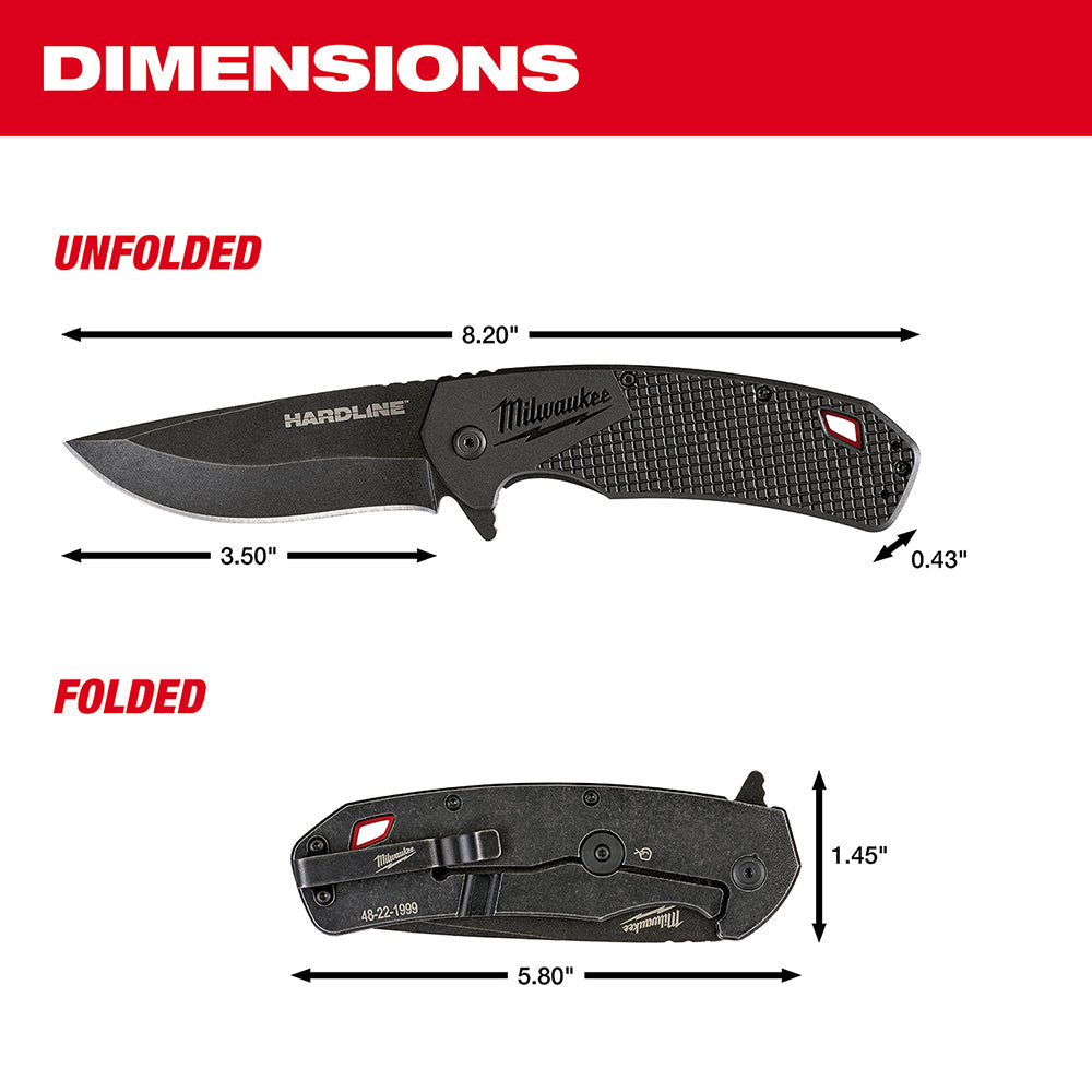 Milwaukee 48-22-1999 3.5 in. HARDLINE™ Smooth Recurve Drop Point Blade Pocket Knife