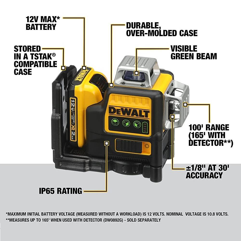 DEWALT DW089LG 12V MAX Line Laser 3 X 360 Green Yellow