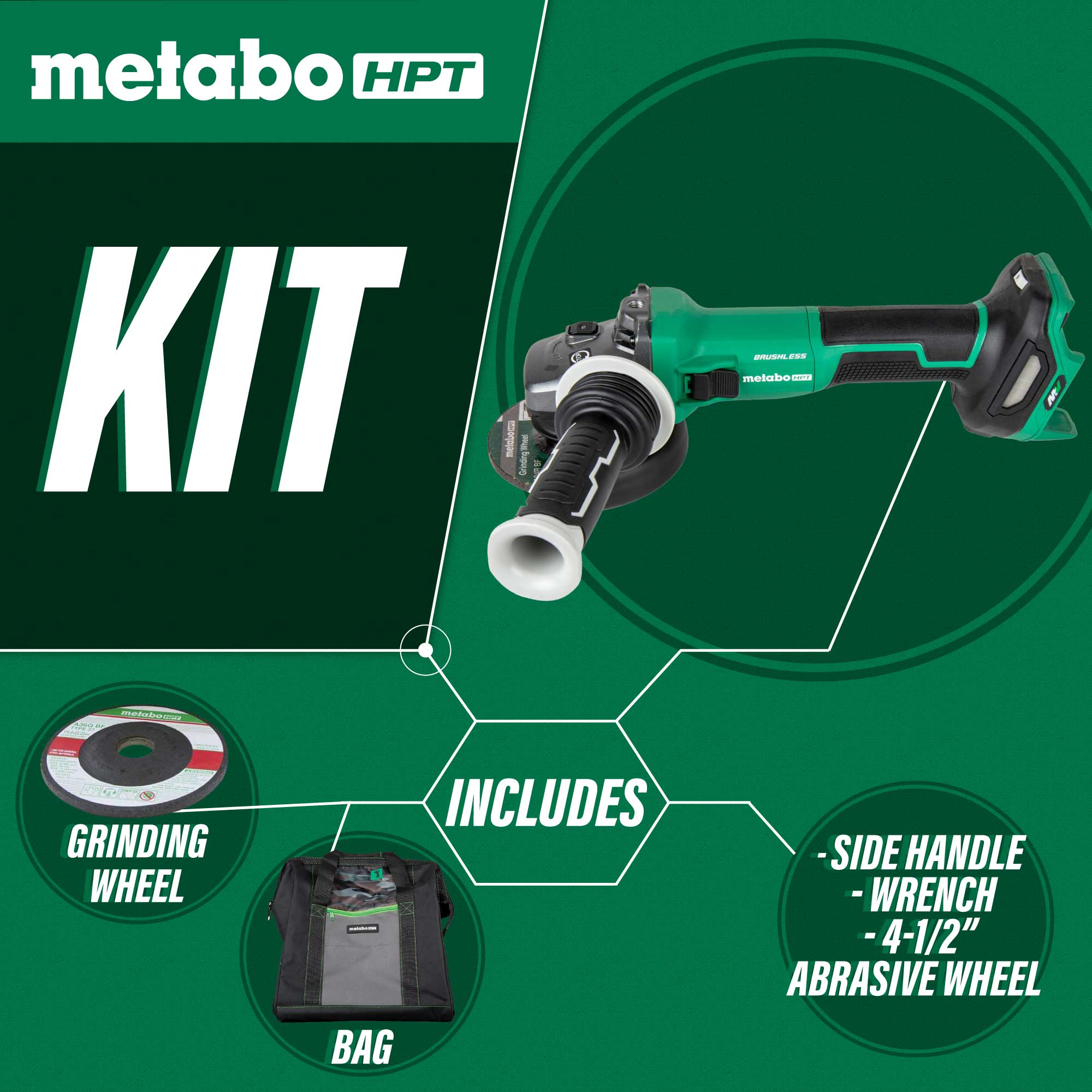 Metabo HPT G3612DVEQ6M 36V MultiVolt™ 4-1/2" Disc Angle Grinder, Slide Switch (Tool Body Only)