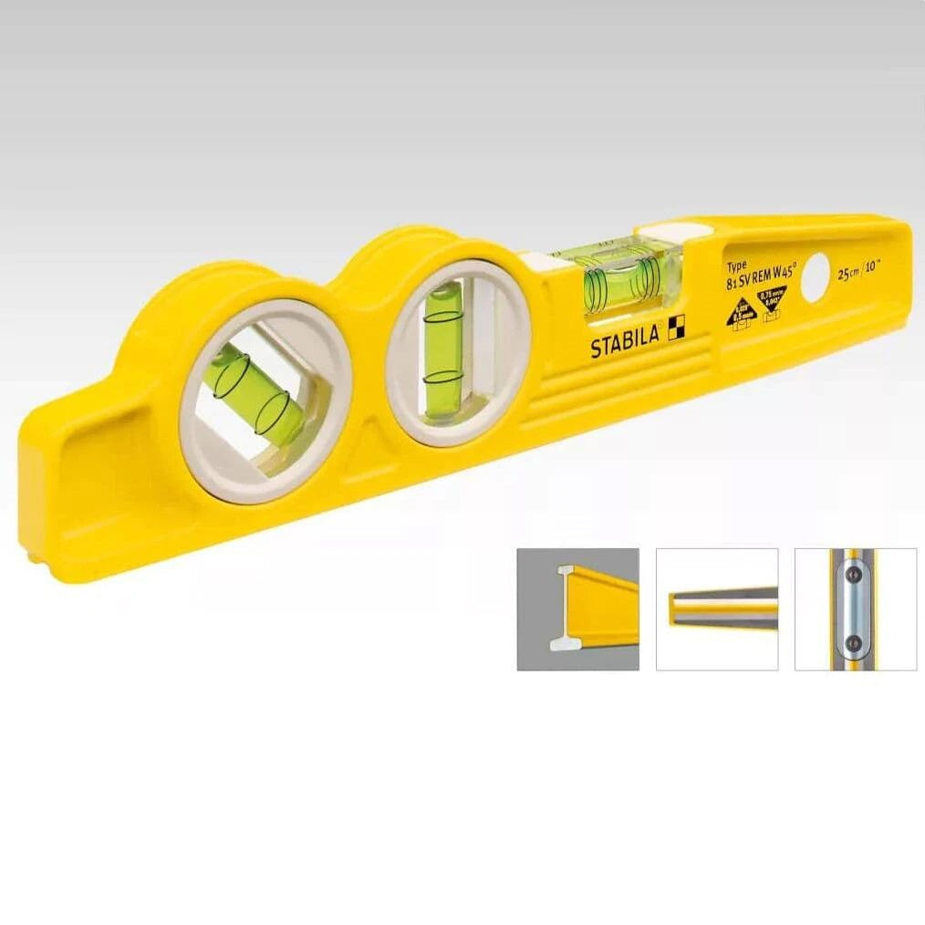 Stabila 25245 Type 81SMW45 Die Cast Three Vial Torpedo Spirit Level